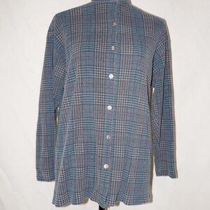 Vintage CTME Blue Gray Plaid Button Up Thermal Shirt